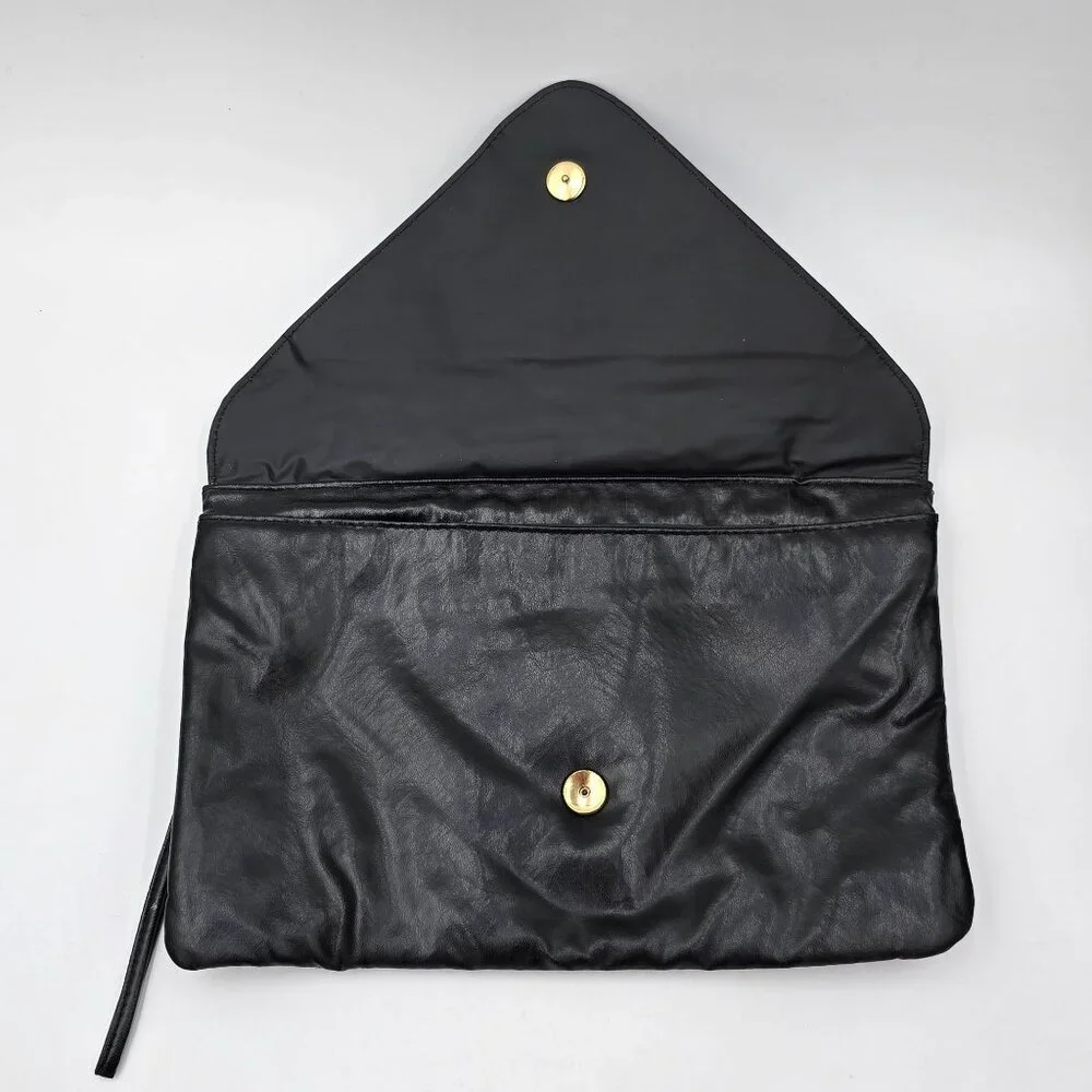 Vintage Pacific Connections Black Vegan Leather Clutch Bag w/ Bow Accent - Picture 5 of 11